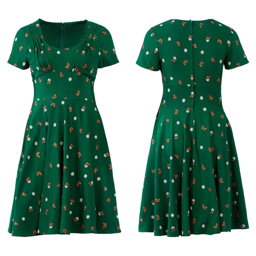 Unique Vintage X GB  Gwynnie Bee Butterflies And Flowers Green Dress, 1X